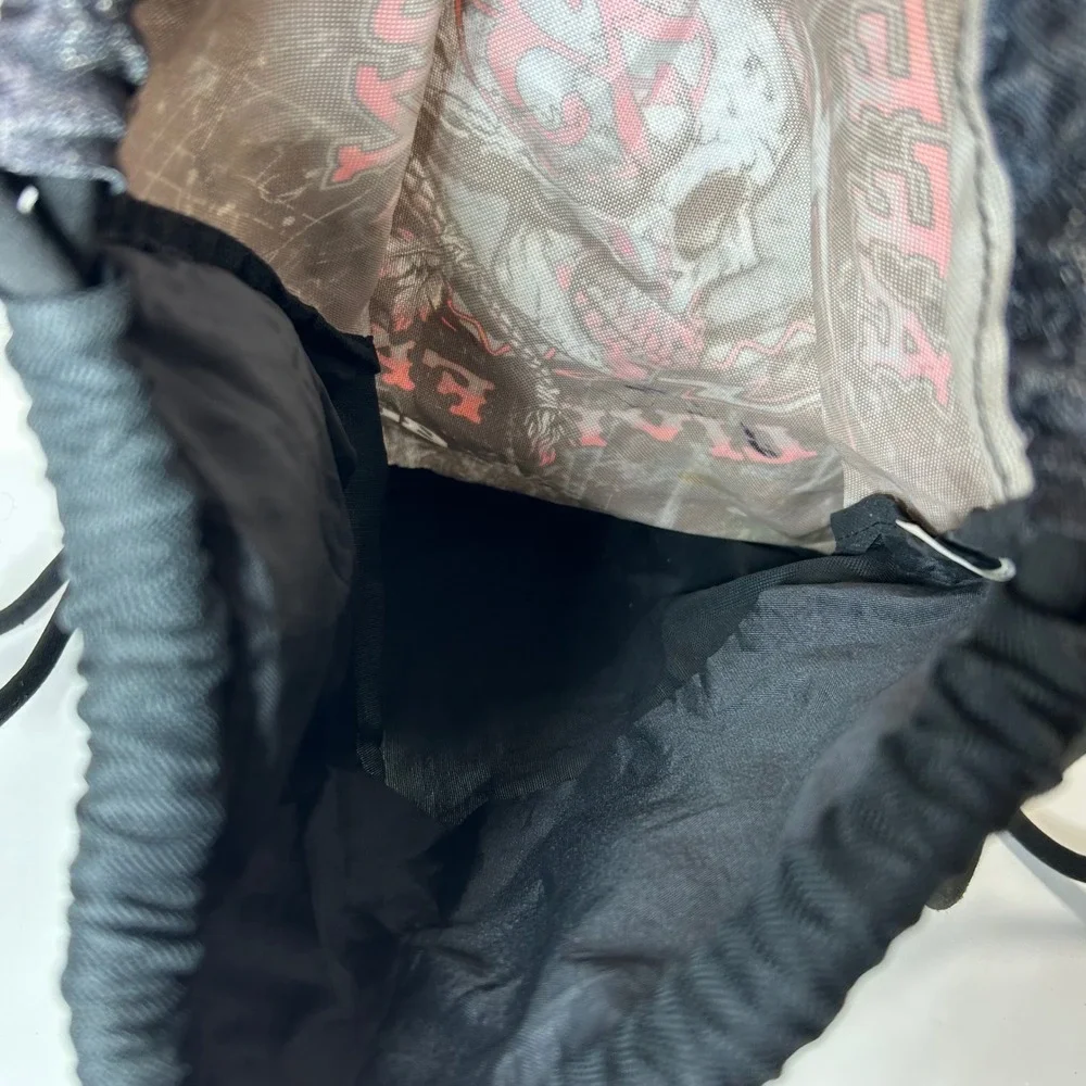 Affliction x Buckle Live Fast Skull Drawstring Backpack Black Red Mohawk Graphic